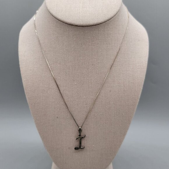 JC Sterling Silver Marcasite Initial T Pendant Necklace 925 Italy Box Chain - Picture 2 of 7